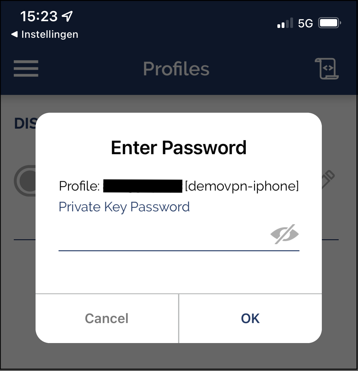 Connect, and enter passphrase